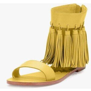 YDN Lemon Fashion Fringes Tassels Open Toe Sandals Low-Heel Back Zipper Shoes